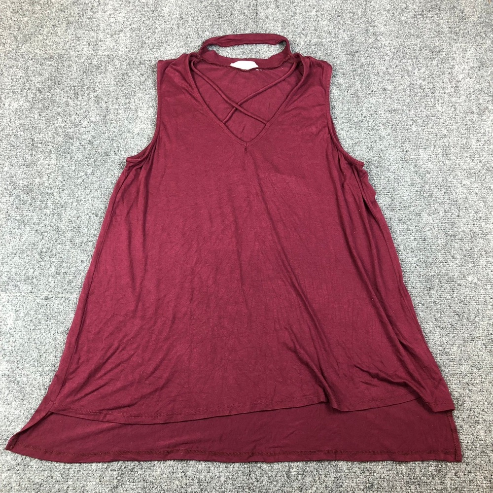 Bluheaven Womens Burgundy Choker Neck Crisscross V-Neck‎ Sleeveless Tank Top